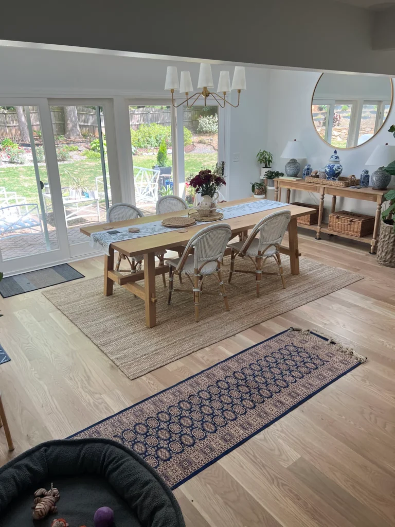 image of an engineered hardwood floor inside a modern dining area in a home
