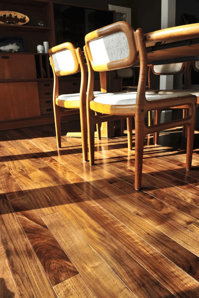 golden hour in a dining room with hardwood floors