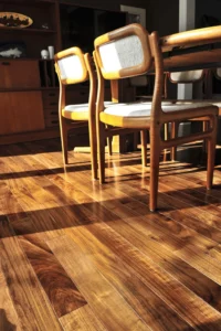 golden hour in a dining room with hardwood floors