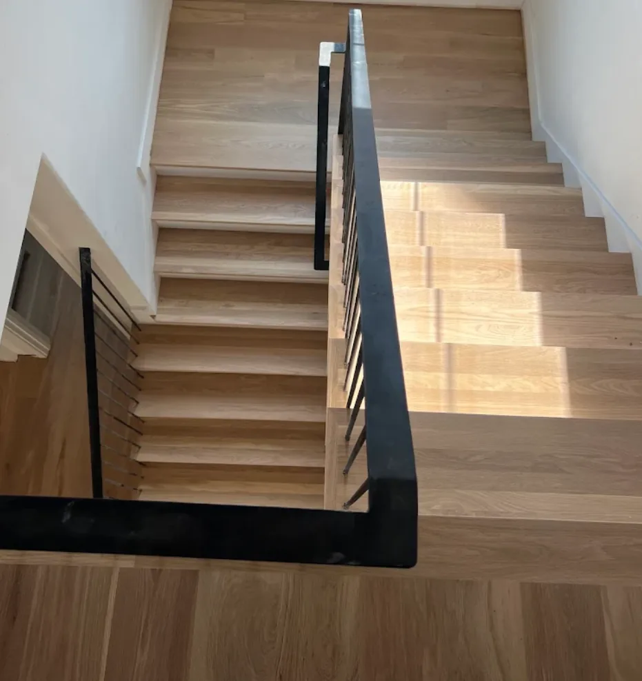 White oak hardwood stair installation in a Sandy Springs, GA home